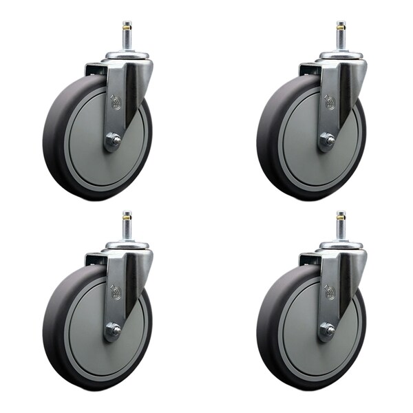 6'' Thermoplastic Rubber Wheel Swivel 7/16'' Grip Ring Stem Caster Set, 4PK